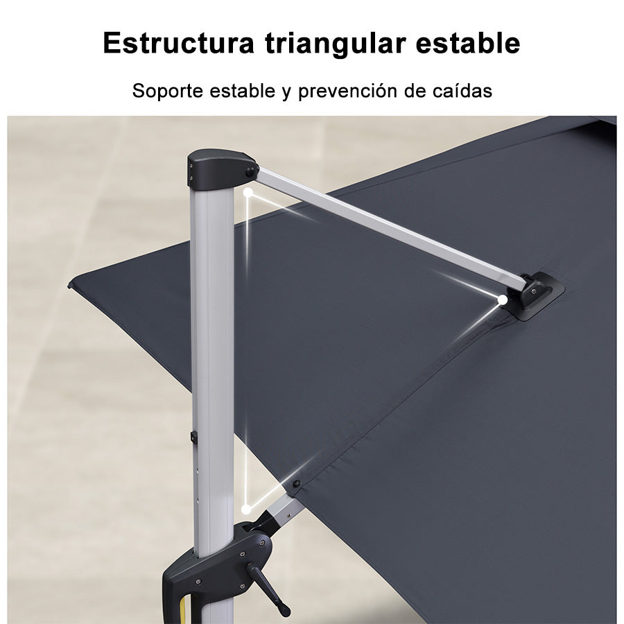 PURPLE LEAF Sombrilla Descentrada Rectangular con Doble Techo y Rotación de 360°, Sombrilla de Jardín y Terraza para Exteriores