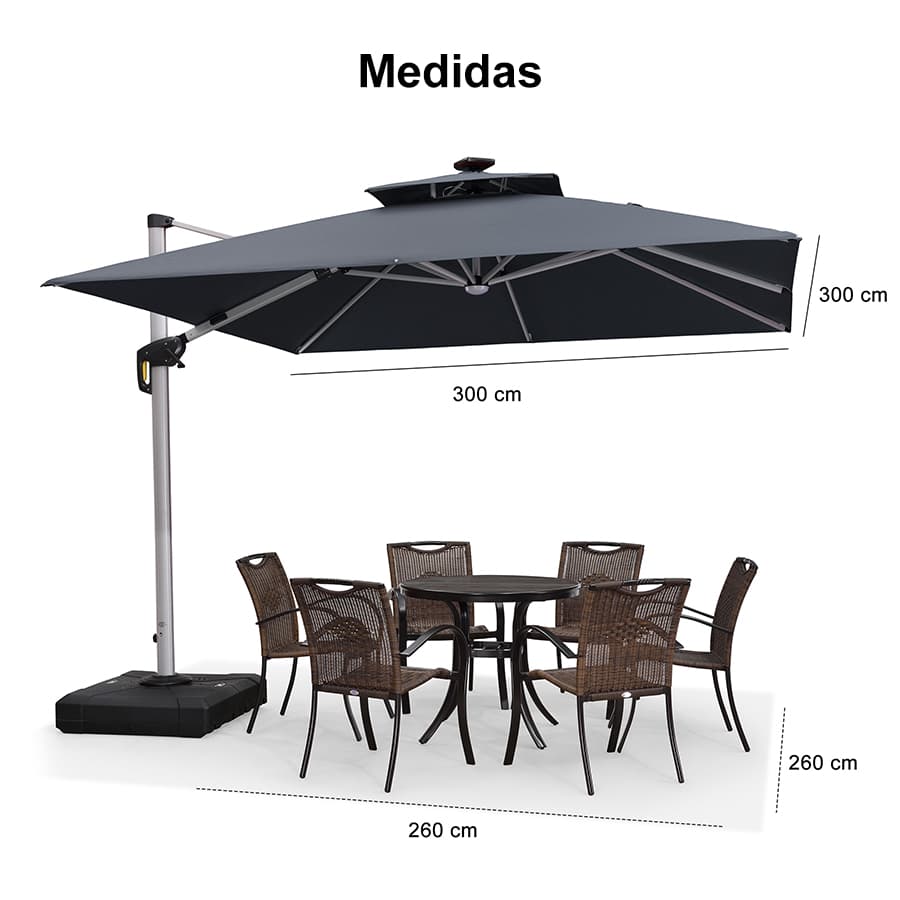 PURPLE LEAF Sombrilla cuadrada de doble cubierta con luces LED solares, ideal para jardín y terraza