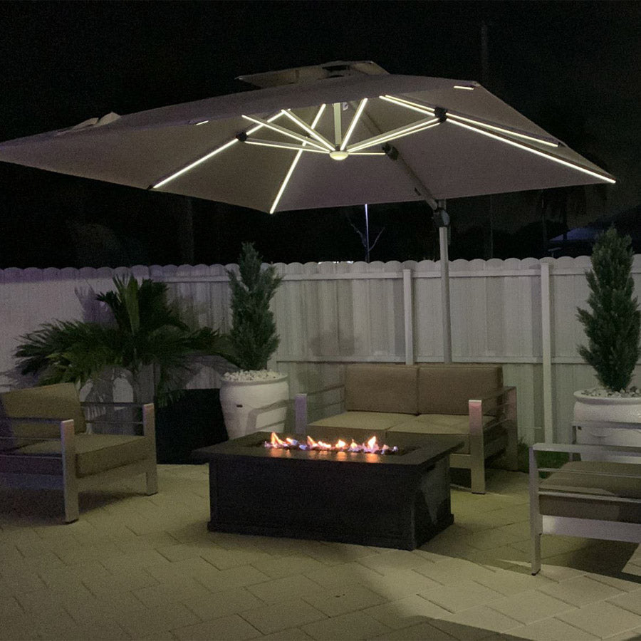 PURPLE LEAF Sombrilla cuadrada de doble cubierta con luces LED solares, ideal para jardín y terraza