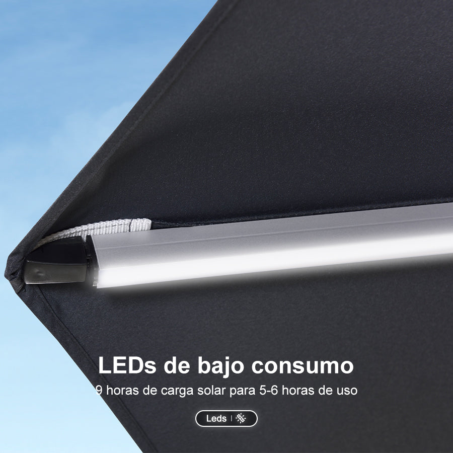 PURPLE LEAF Sombrilla excéntrico redondo con luces LED solares y rotación de 360°, ideal para jardín y terraza