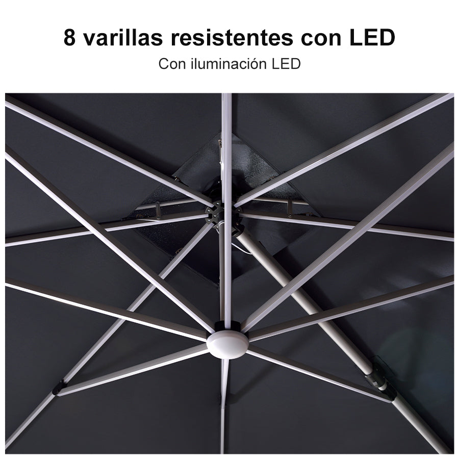 PURPLE LEAF Sombrilla rectangular de doble techo de aluminio con luces LED, ideal para balcón y jardín