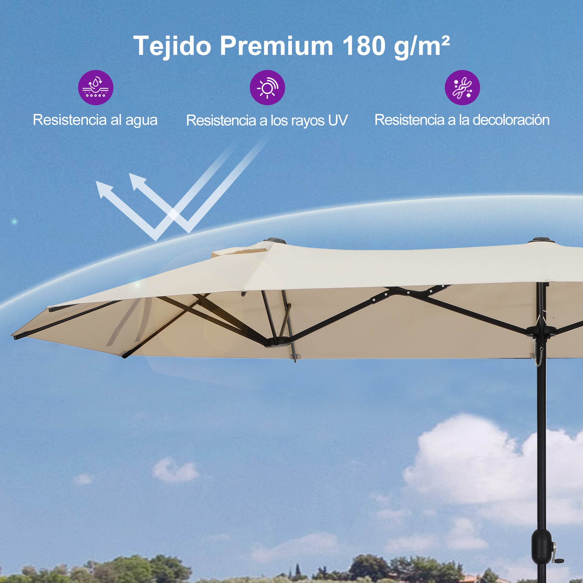 PURPLE LEAF Sombrilla de mercado rectangular de doble cara con base para terraza y jardín