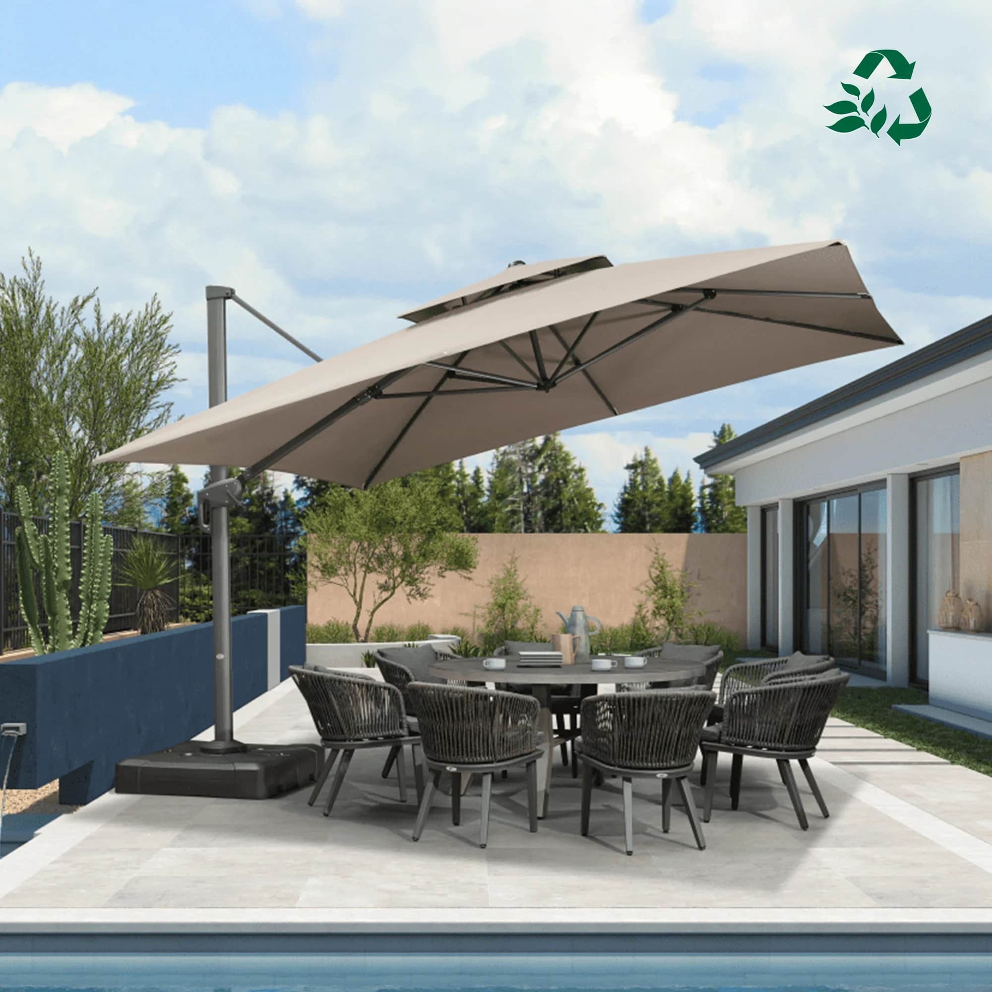 PURPLE LEAF Sombrilla Colgante para Patio con Tejido Reciclado, Resistente a la Decoloración y con Protección UV50+