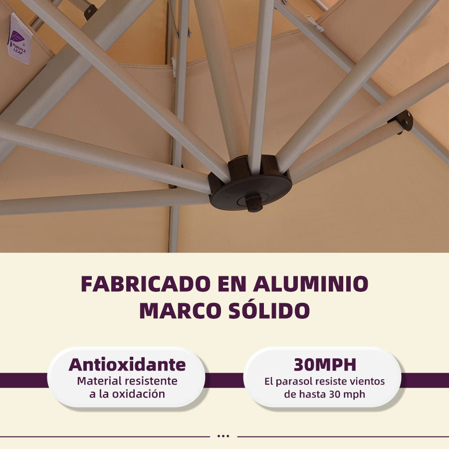 PURPLE LEAF Sombrilla Descentrada Rectangular con Doble Techo y Rotación de 360°, Sombrilla de Jardín y Terraza para Exteriores