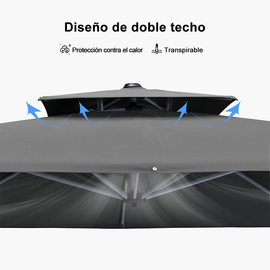 PURPLE LEAF Sombrilla Cuadrada Clásica con Doble Techo y Rotación de 360° para Patio