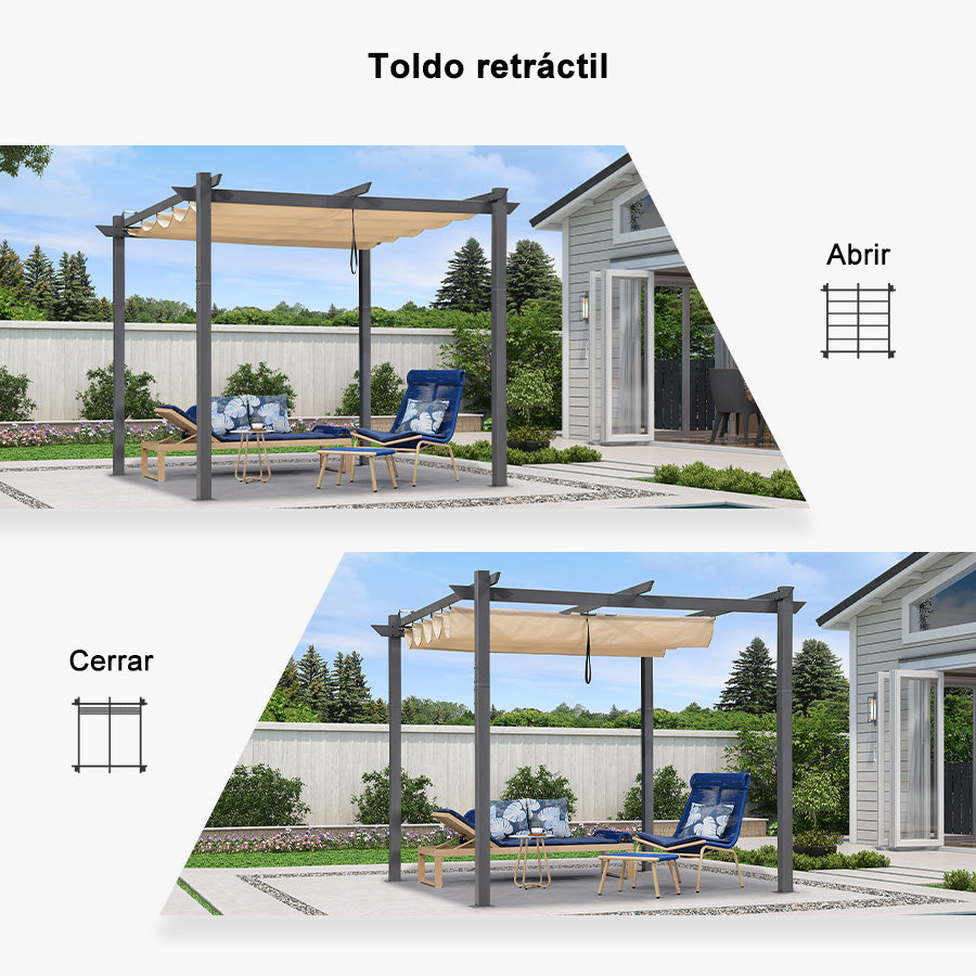 PURPLE LEAF Pérgola retráctil de aluminio para exteriores con techo protector solar, terraza, refugio para el patio trasero, pabellón metálico para barbacoa