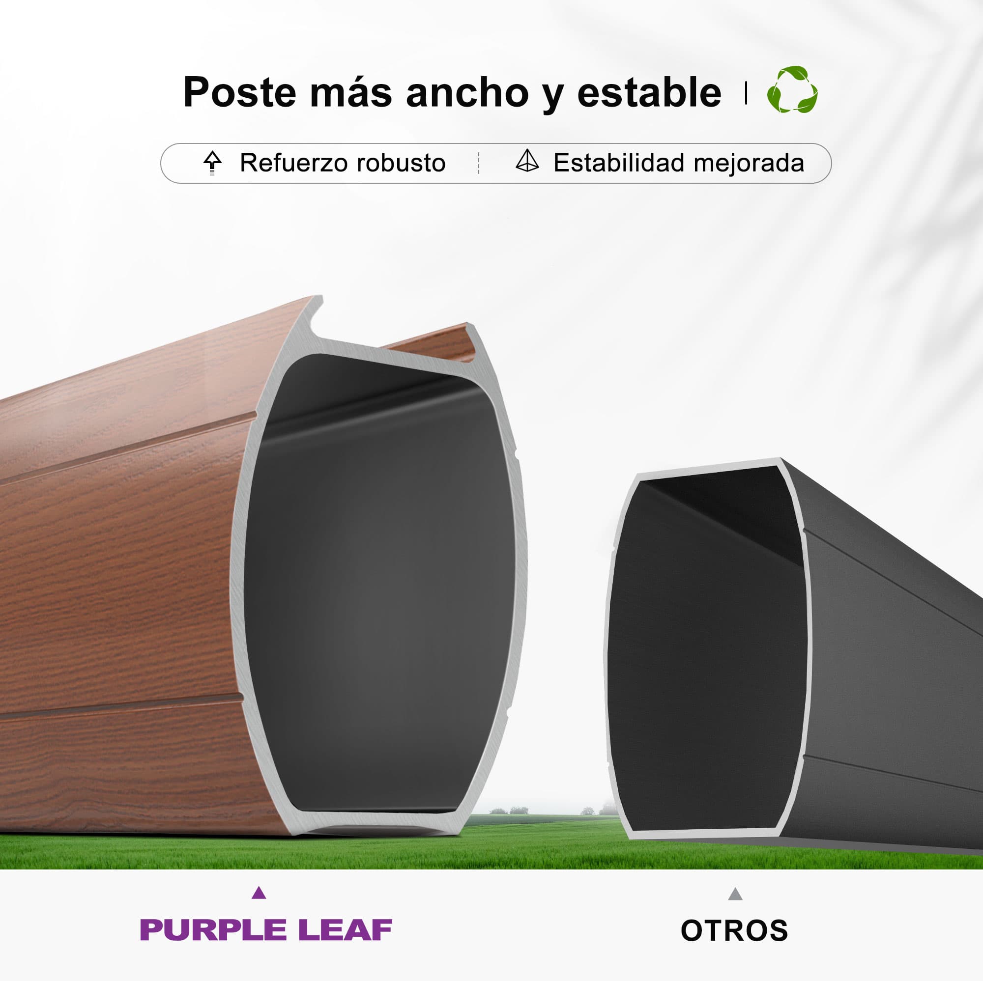 PURPLE LEAF Sombrilla de jardín cuadrada de aluminio efecto madera con doble techo para exteriores