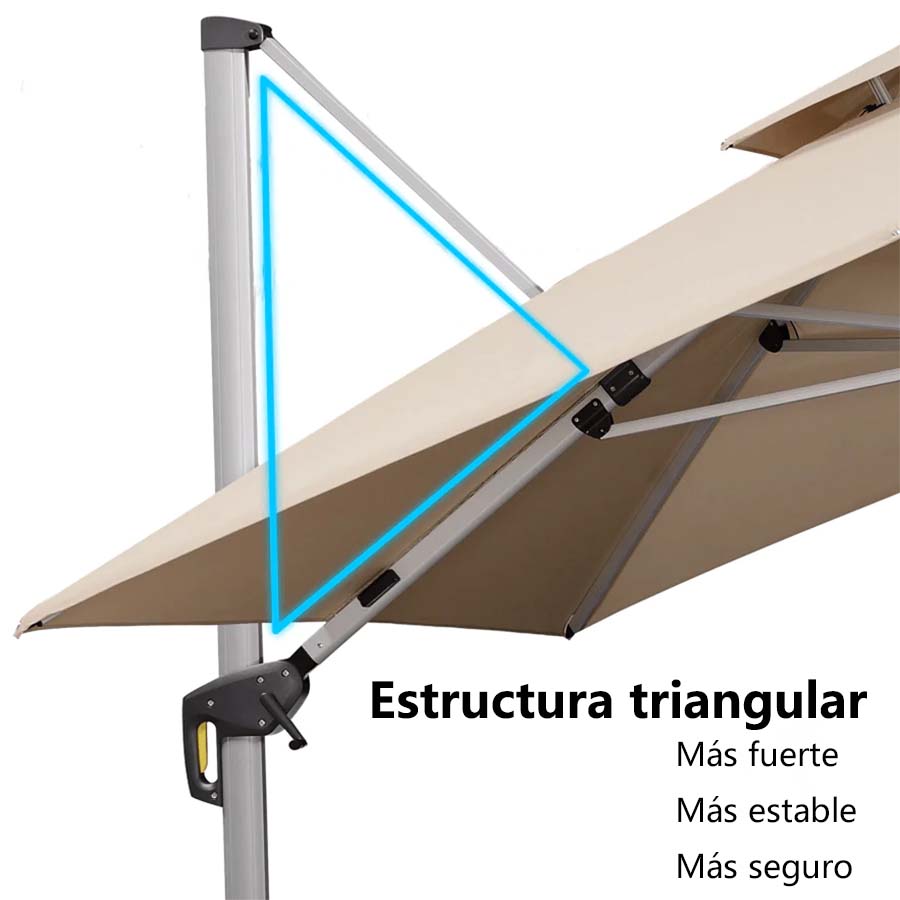 PURPLE LEAF Sombrilla rectangular de doble techo de aluminio con luces LED, ideal para balcón y jardín