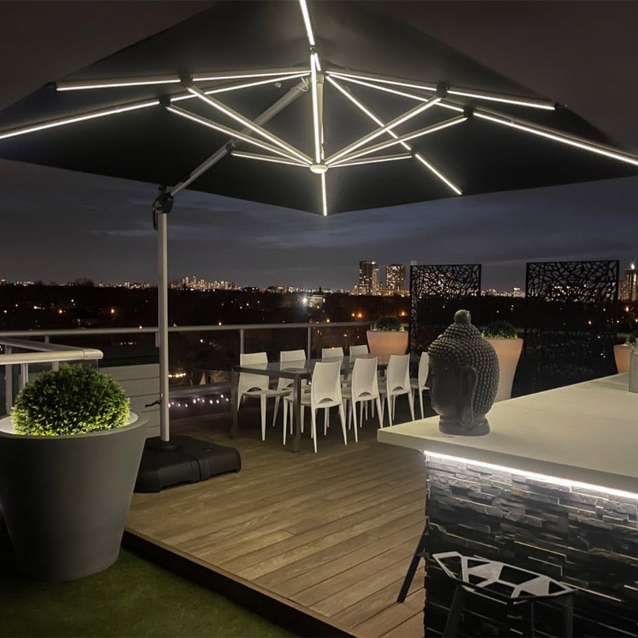 PURPLE LEAF Sombrilla cuadrada de doble cubierta con luces LED solares, ideal para jardín y terraza