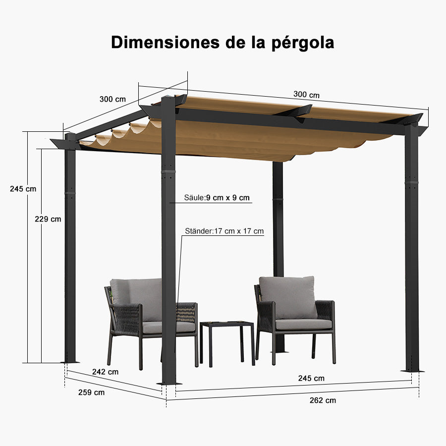 PURPLE LEAF Pérgola retráctil de aluminio para exteriores con techo protector solar, terraza, refugio para el patio trasero, pabellón metálico para barbacoa