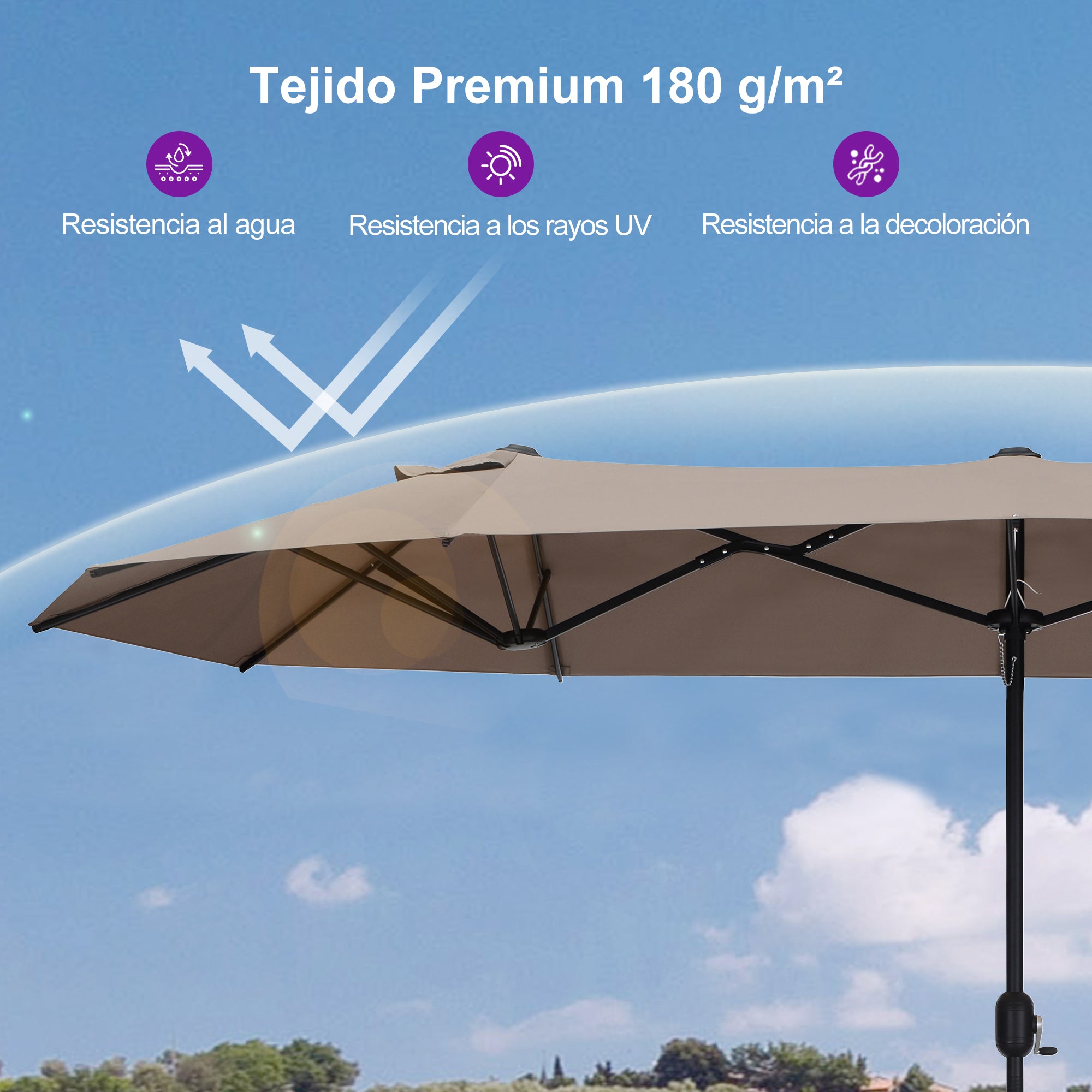 PURPLE LEAF Sombrilla de mercado rectangular de doble cara con base para terraza y jardín