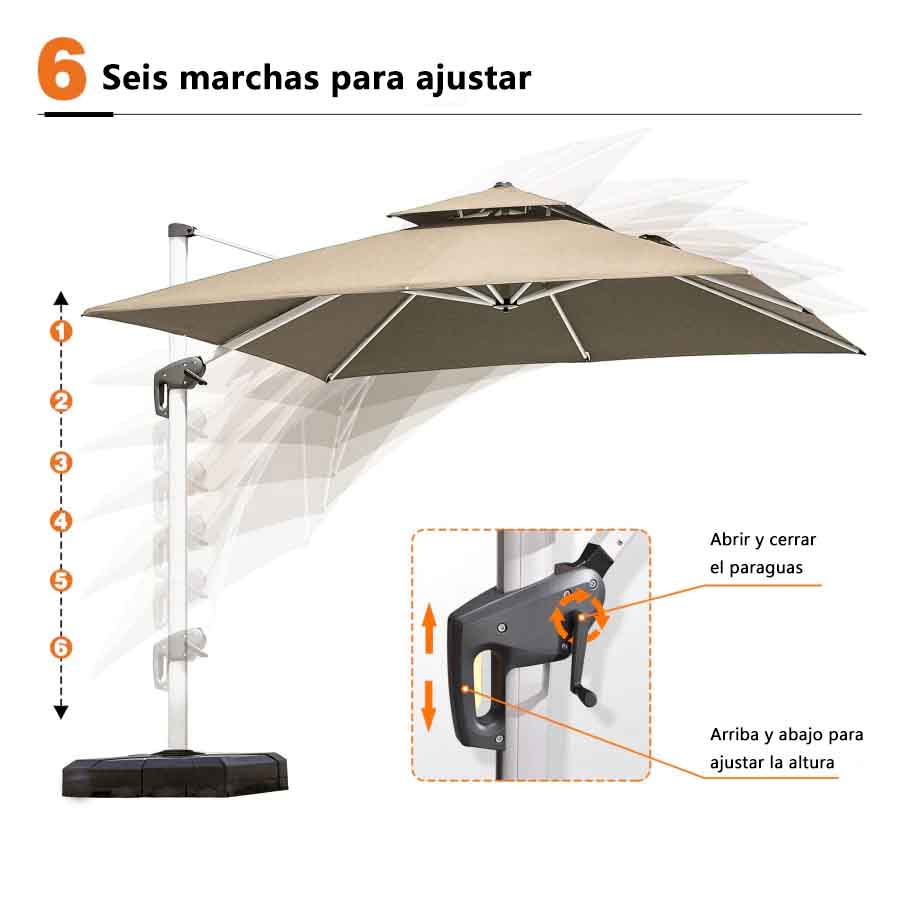 PURPLE LEAF Sombrilla Cuadrada Clásica con Doble Techo y Rotación de 360° para Patio