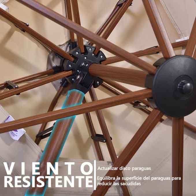 PURPLE LEAF Sombrilla Redonda de Jardín con Doble Techo y Acabado en Madera