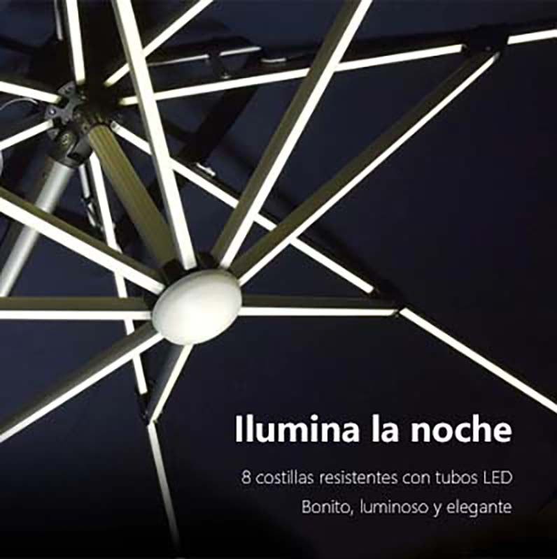 PURPLE LEAF Sombrilla rectangular de doble techo de aluminio con luces LED, ideal para balcón y jardín