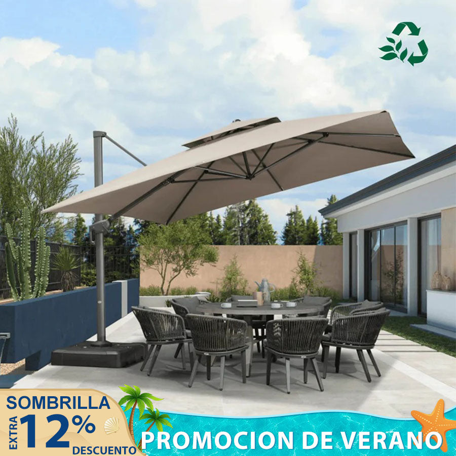 PURPLE LEAF Sombrilla Colgante para Patio con Tejido Reciclado, Resistente a la Decoloración y con Protección UV50+