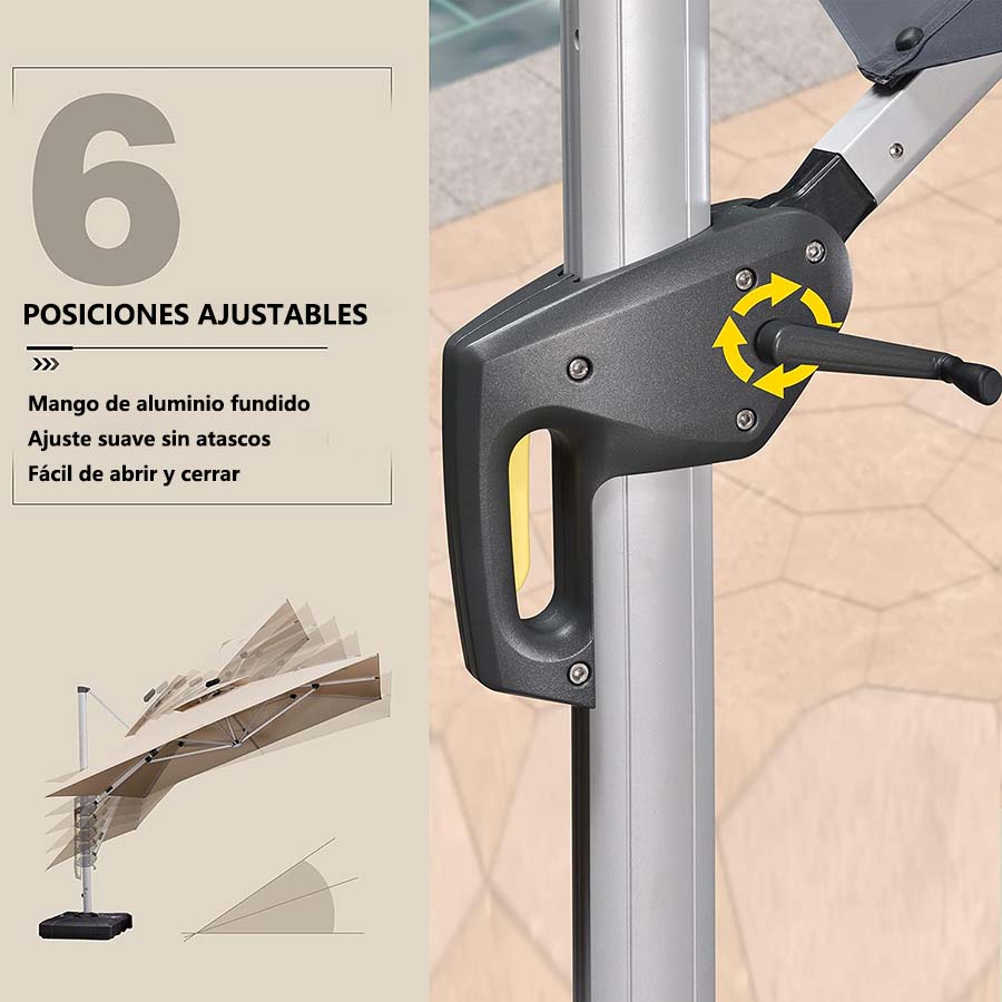 PURPLE LEAF Sombrilla rectangular de doble techo de aluminio con luces LED, ideal para balcón y jardín