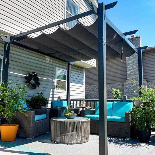 PURPLE LEAF Pérgola retráctil de aluminio para exteriores con techo protector solar, terraza, refugio para el patio trasero, pabellón metálico para barbacoa