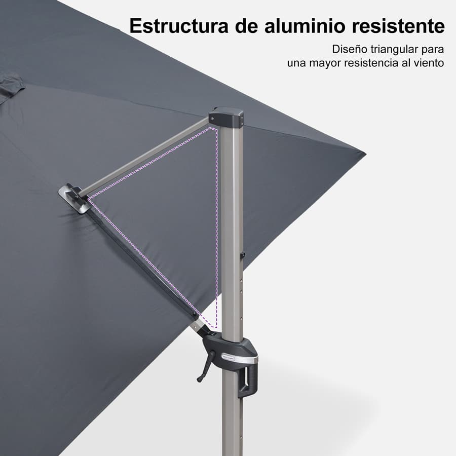 PURPLE LEAF Deluxe - Sombrilla de Aluminio Rectangular para Exterior, Elegante, Resistente al Viento y Ajustable