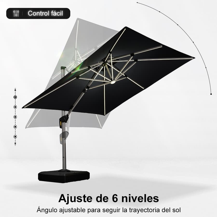 PURPLE LEAF Sombrilla rectangular de doble techo de aluminio con luces LED, ideal para balcón y jardín