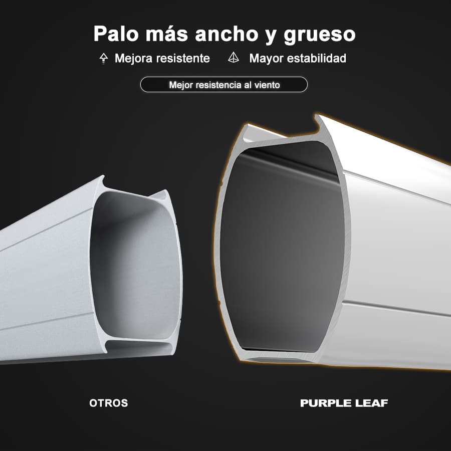 PURPLE LEAF Sombrilla excéntrico redondo con luces LED solares y rotación de 360°, ideal para jardín y terraza