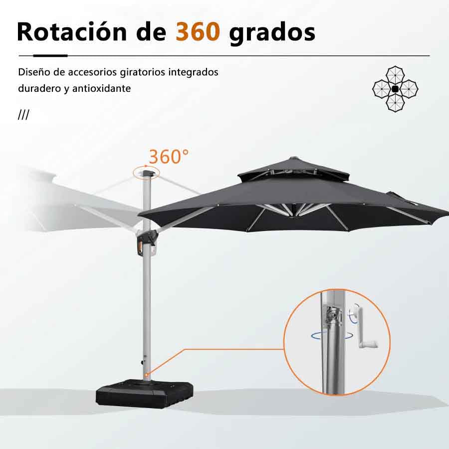 PURPLE LEAF Sombrilla Clásica Redonda con Rotación de 360°, Ideal para Jardín, Terraza o Patio