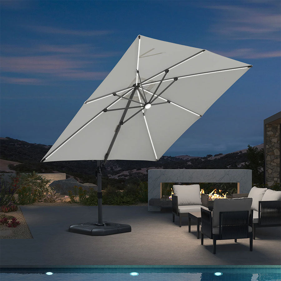PURPLE LEAF Sombrilla de Patio 300 x 300 cm Cuadrada Giratoria con Rotación de 360 grados para Exteriores con luces