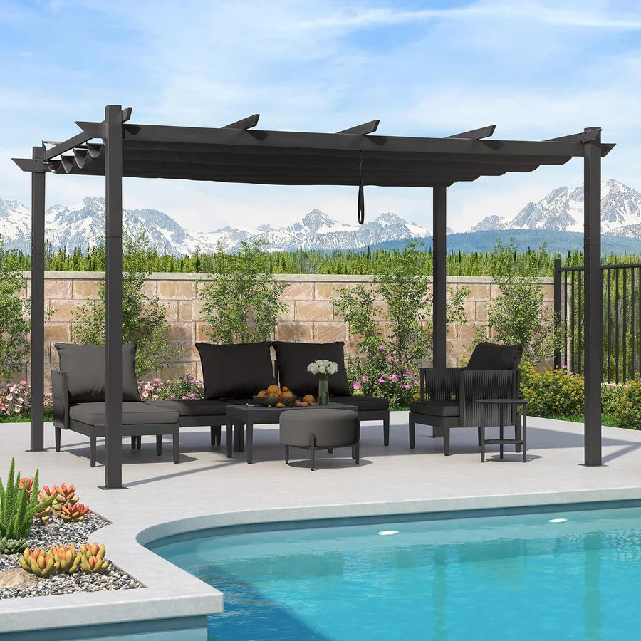 PURPLE LEAF Pérgola retráctil de aluminio para exteriores con techo protector solar, terraza, refugio para el patio trasero, pabellón metálico para barbacoa
