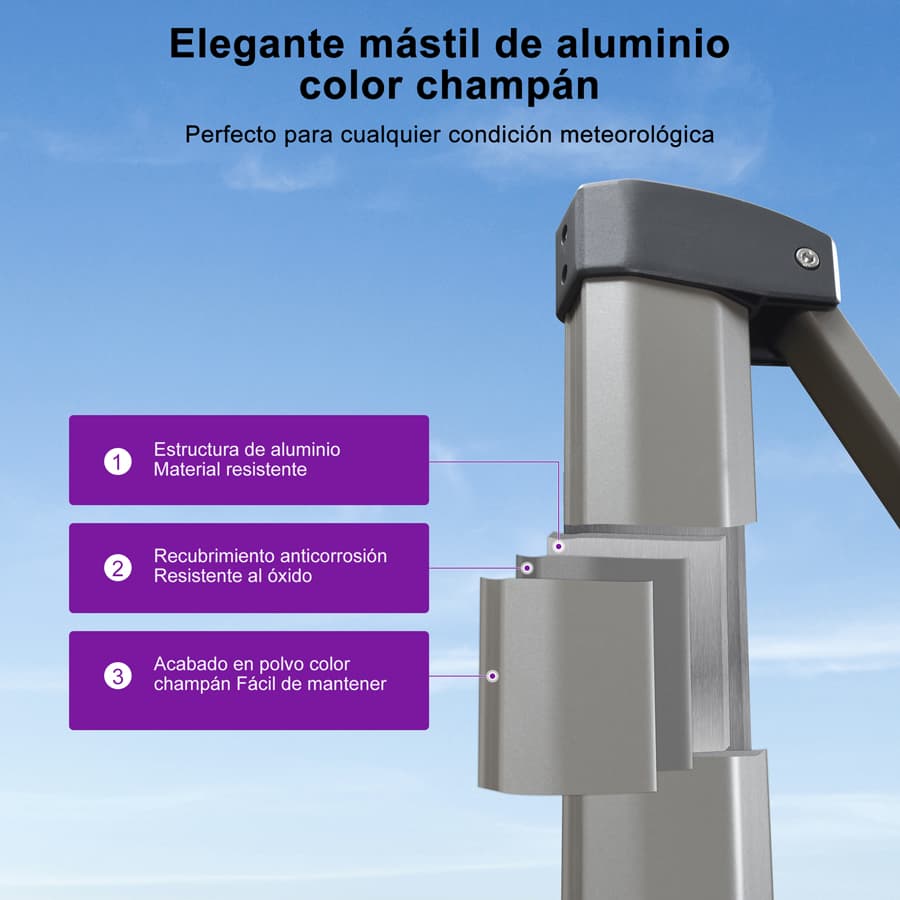 PURPLE LEAF Deluxe - Sombrilla de Aluminio Rectangular para Exterior, Elegante, Resistente al Viento y Ajustable