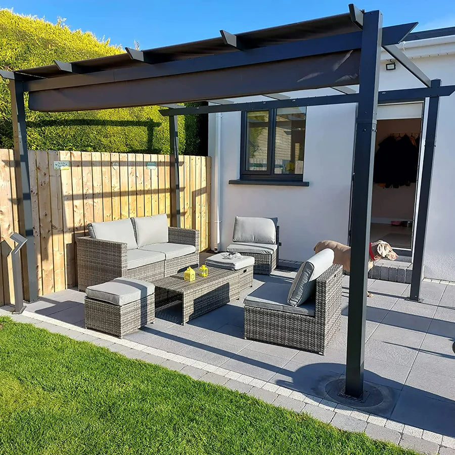 PURPLE LEAF Pérgola retráctil de aluminio para exteriores con techo protector solar, terraza, refugio para el patio trasero, pabellón metálico para barbacoa