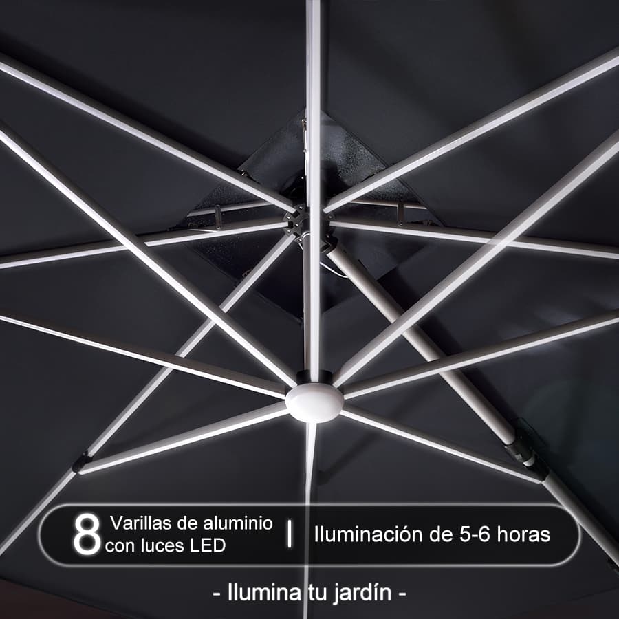 PURPLE LEAF Sombrilla cuadrada de doble cubierta con luces LED solares, ideal para jardín y terraza