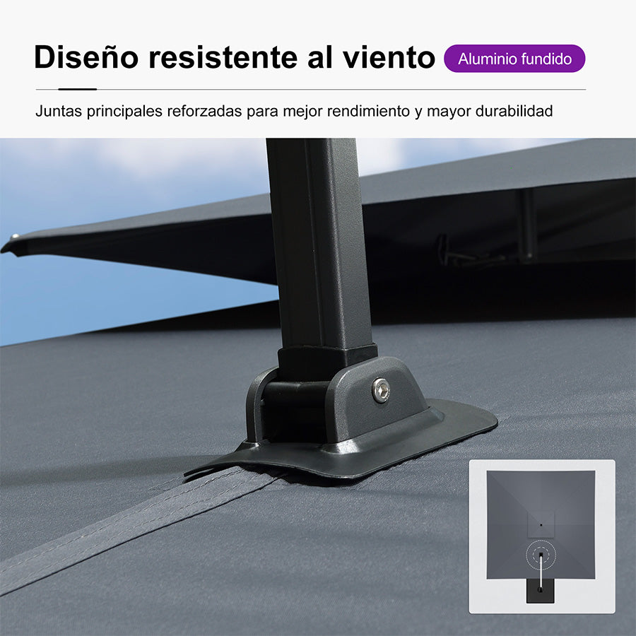 PURPLE LEAF Sombrilla Giratoria 360° con Marco en Gris Negro, Disponible en Diseño Cuadrado o Rectangular para Jardín y Terraza