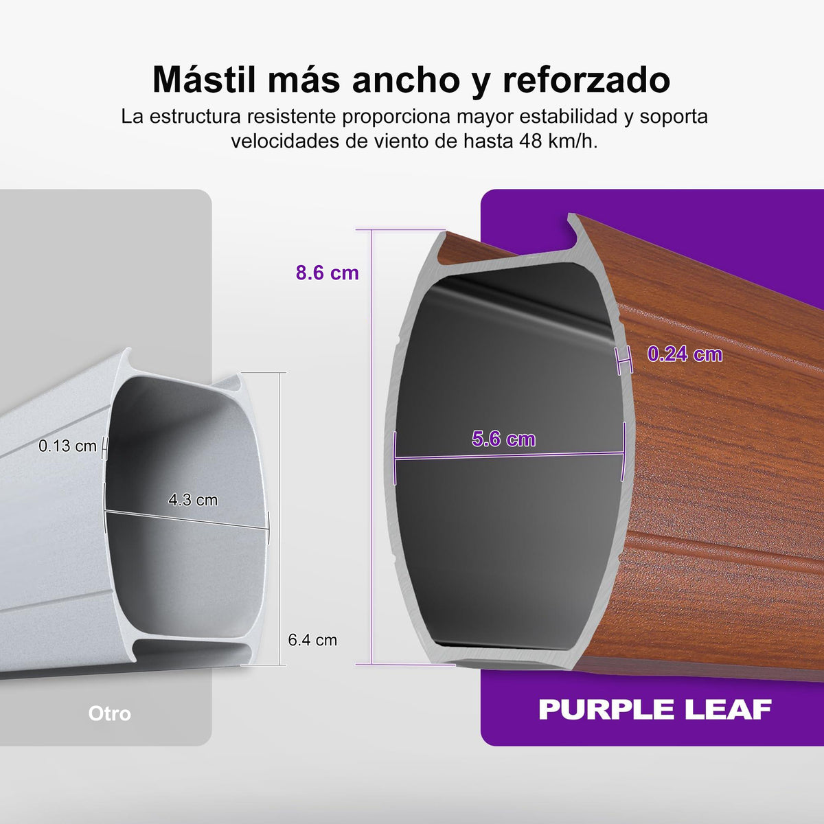 PURPLE LEAF Sombrilla de jardín cuadrada de aluminio efecto madera con doble techo para exteriores