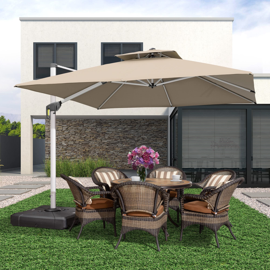 PURPLE LEAF Sombrilla Cuadrada Clásica con Doble Techo y Rotación de 360° para Patio