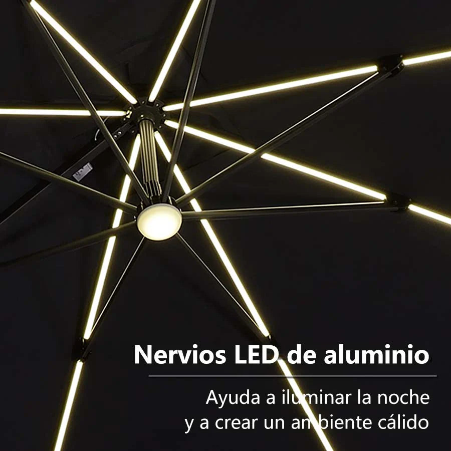 PURPLE LEAF Sombrilla de Patio 300 x 300 cm Cuadrada Giratoria con Rotación de 360 grados para Exteriores con luces