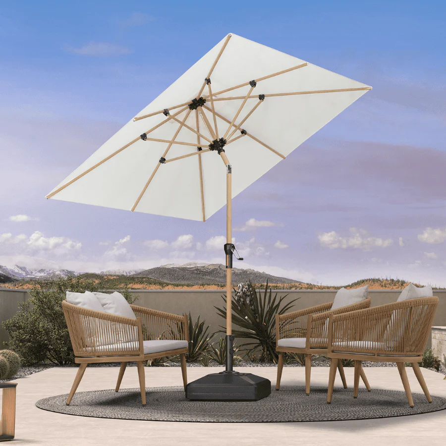 PURPLE LEAF Sombrilla de Aluminio Efecto Madera con Mástil Central, Sombrilla de Mercado para Balcón, Mercado y Jardín