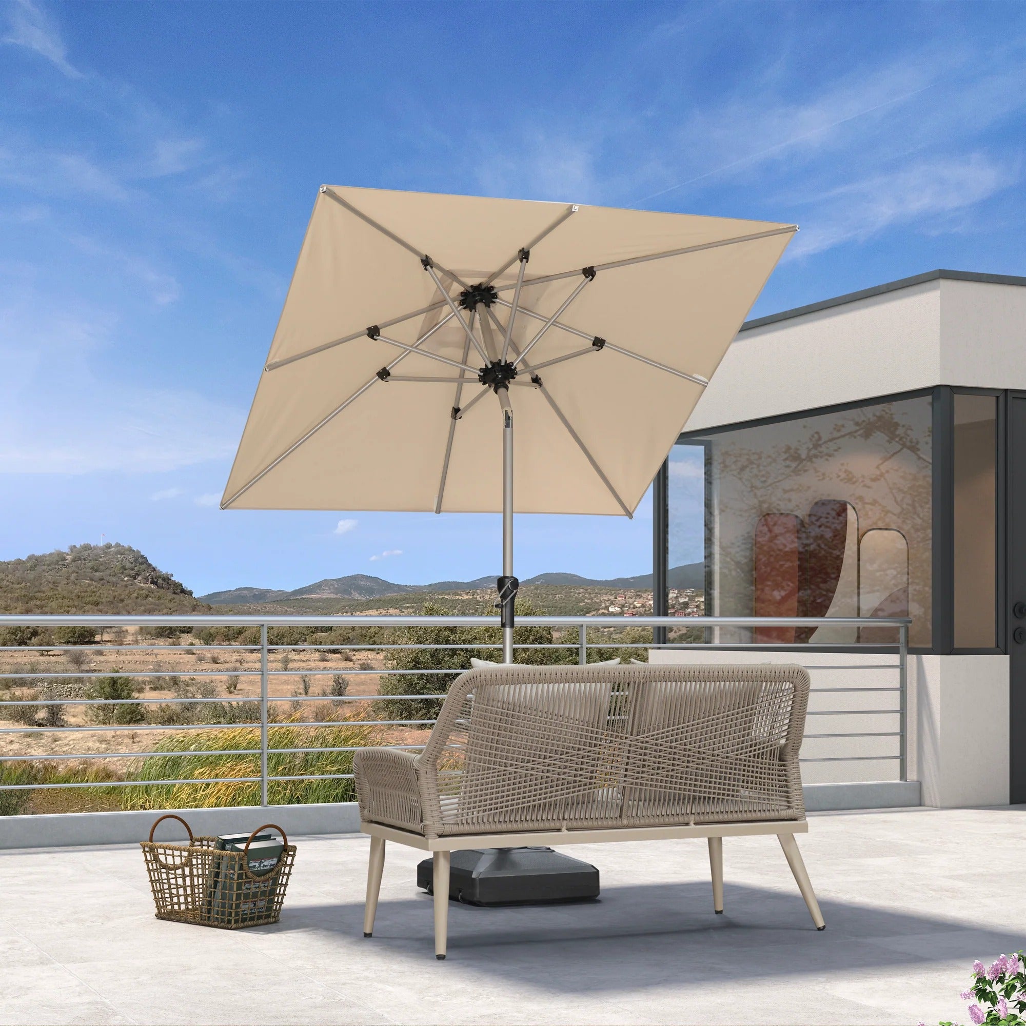 PURPLE LEAF Sombrilla de Aluminio Impermeable con Inclinación de 30°, Parasol de Mesa y Terraza con Mástil Central, Sombrilla de Mercado para Jardín y Balcón