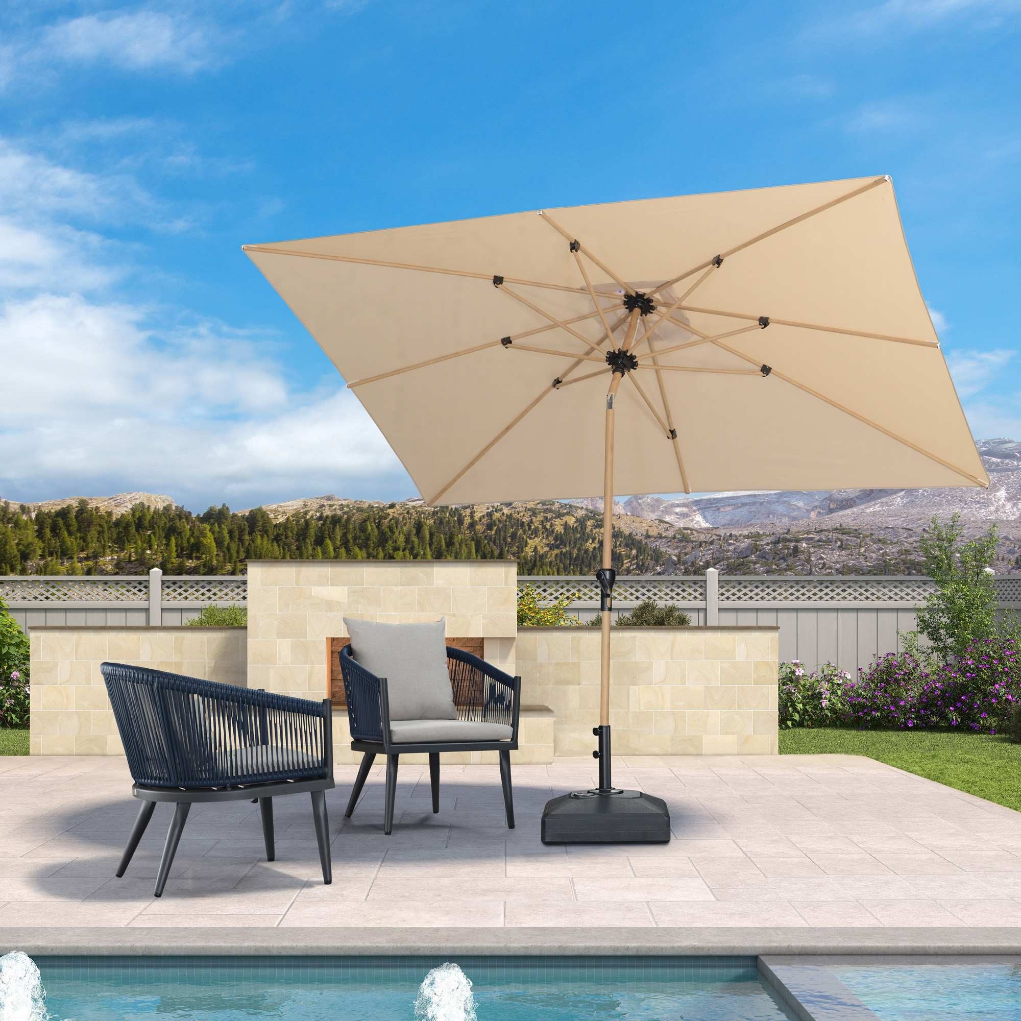 PURPLE LEAF Sombrilla de Aluminio Efecto Madera con Mástil Central, Sombrilla de Mercado para Balcón, Mercado y Jardín