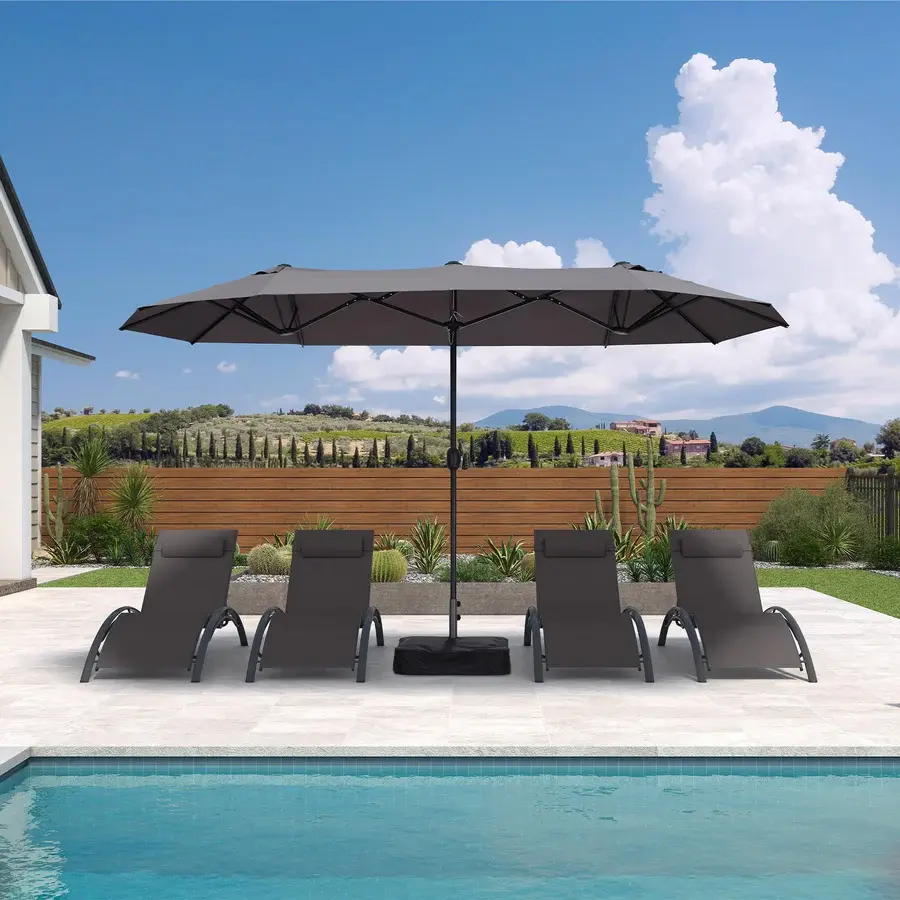 PURPLE LEAF Sombrilla de mercado rectangular de doble cara con base para terraza y jardín