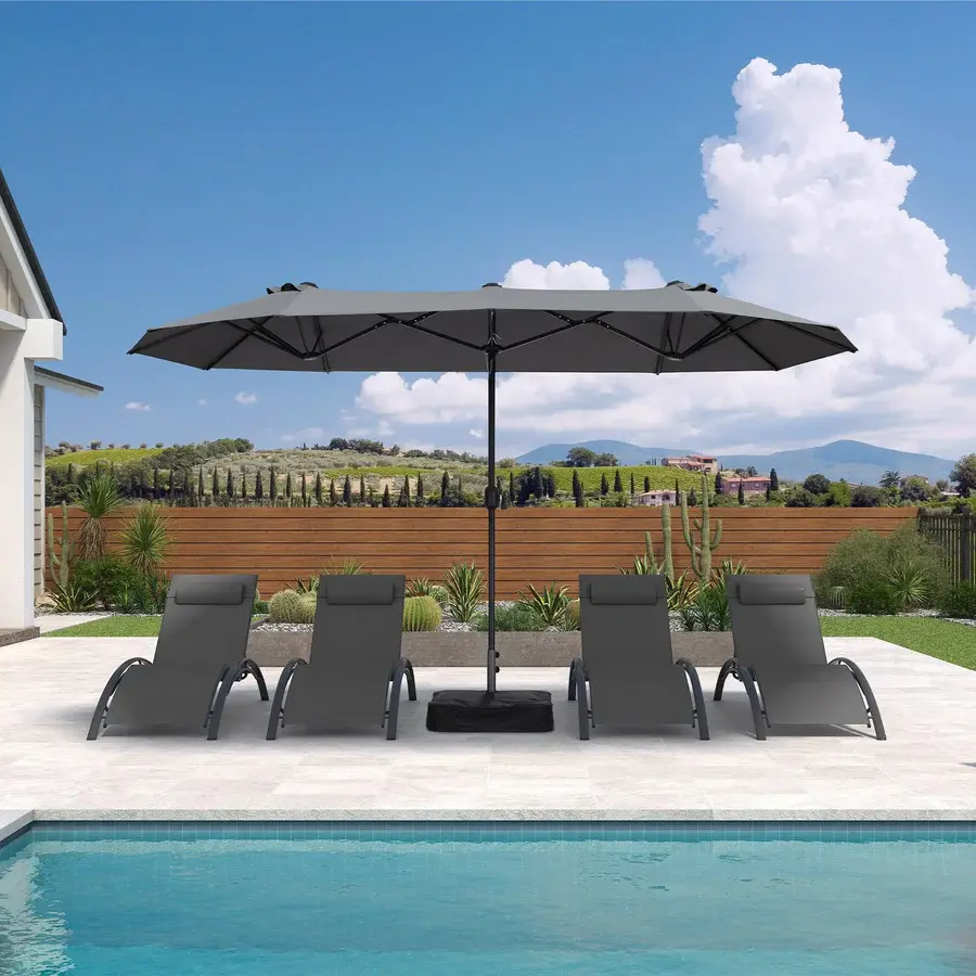 PURPLE LEAF Sombrilla de mercado rectangular de doble cara con base para terraza y jardín