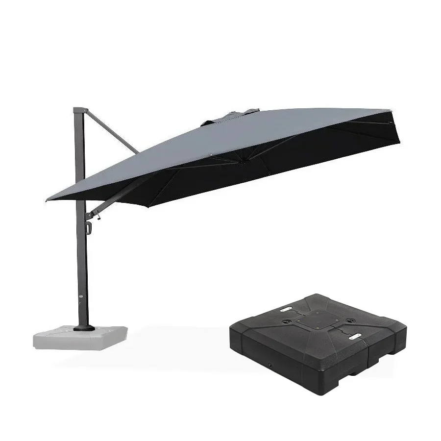PURPLE LEAF Sombrilla Exterior Extra Grande con Base, Parasol Colgante de Aluminio de Alta Resistencia al Viento, Set Completo para Terraza, Jardín y Hostelería