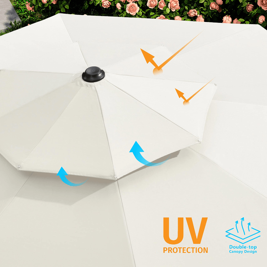 PURPLE LEAF Sombrilla Redonda de Jardín con Doble Techo y Acabado en Madera