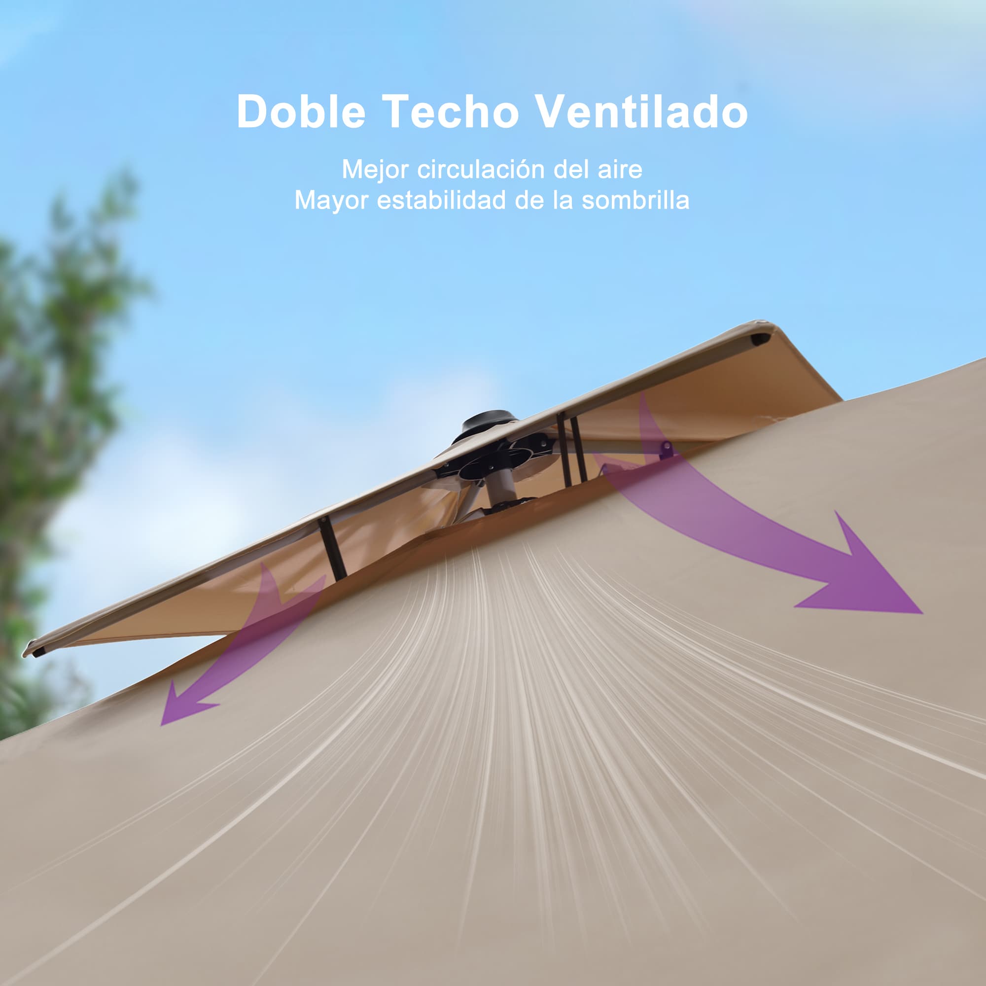 PURPLE LEAF Sombrilla Cuadrada Clásica con Doble Techo y Rotación de 360° para Patio