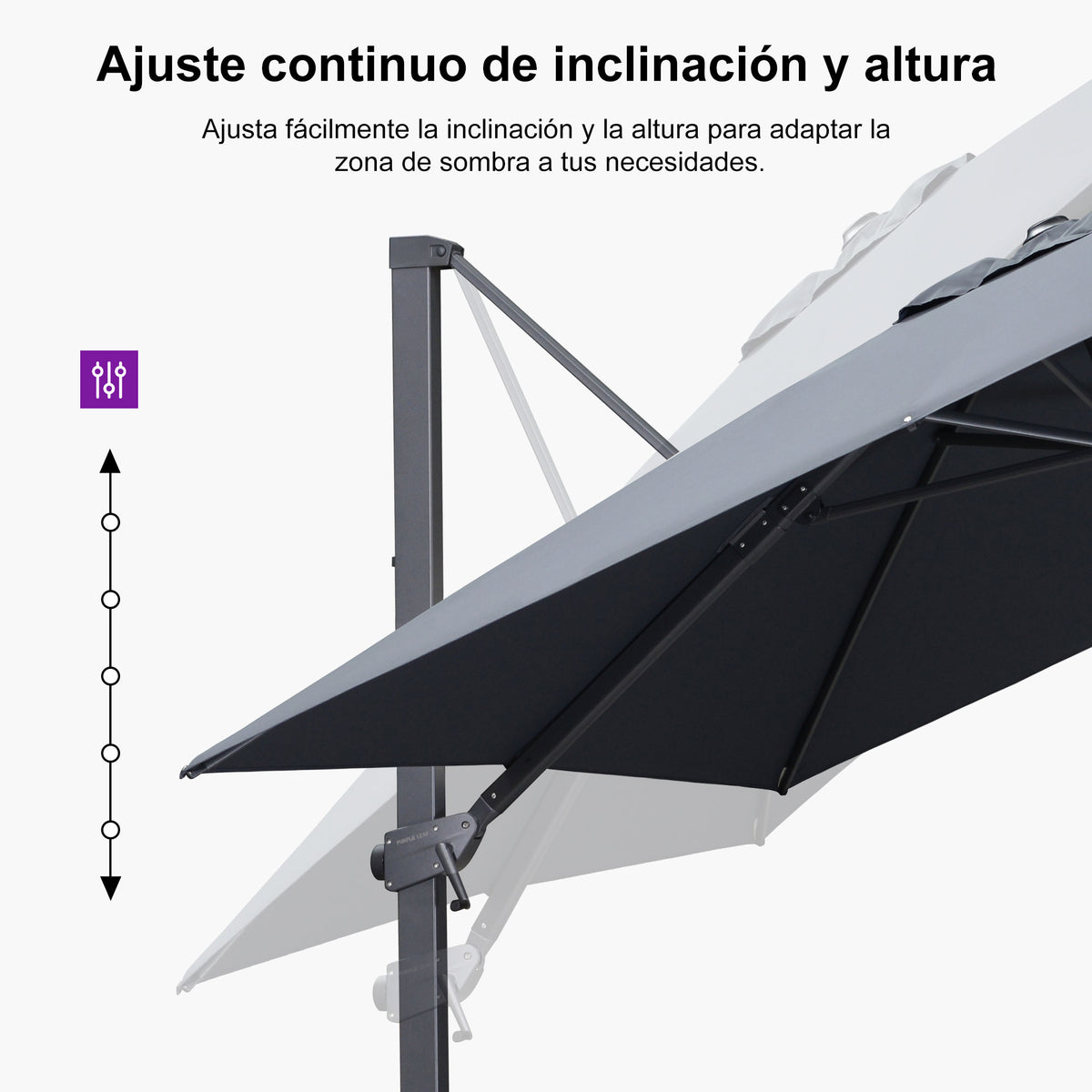 PURPLE LEAF Sombrilla Excéntrica Reclinable con Inclinación Ajustable para Jardín y Terraza