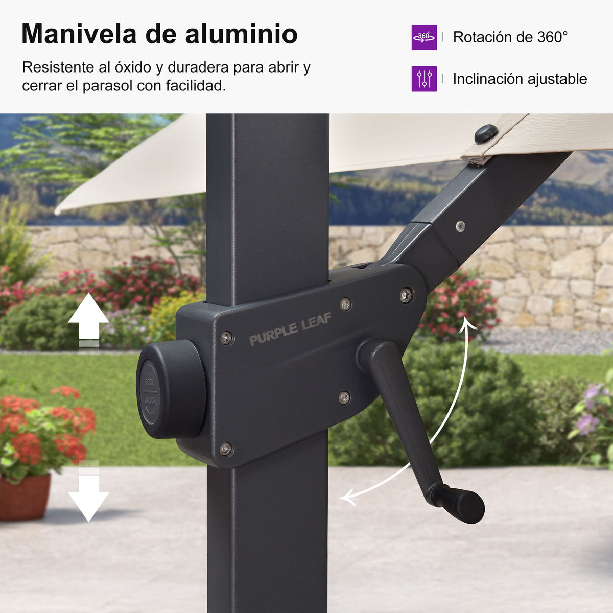 PURPLE LEAF Sombrilla Excéntrica Reclinable con Inclinación Ajustable para Jardín y Terraza