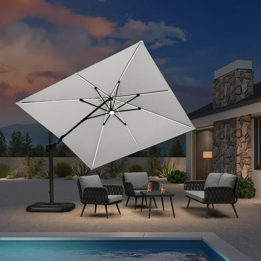 PURPLE LEAF Sombrilla de Patio 300 x 300 cm Cuadrada Giratoria con Rotación de 360 grados para Exteriores con luces