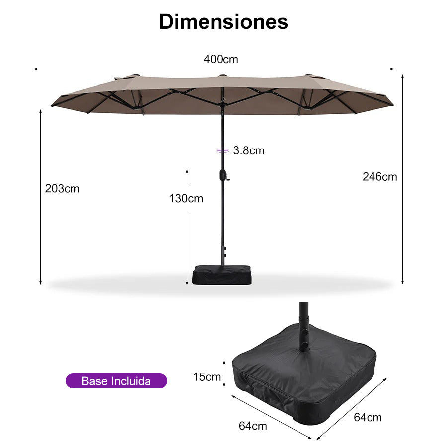 PURPLE LEAF Sombrilla de mercado rectangular de doble cara con base para terraza y jardín