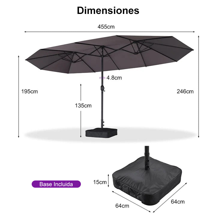 PURPLE LEAF Sombrilla de mercado rectangular de doble cara con base para terraza y jardín