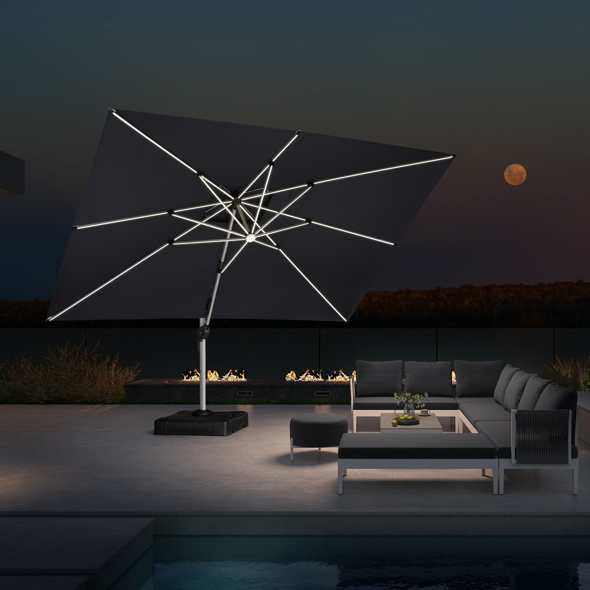 PURPLE LEAF Sombrilla rectangular de doble techo de aluminio con luces LED, ideal para balcón y jardín