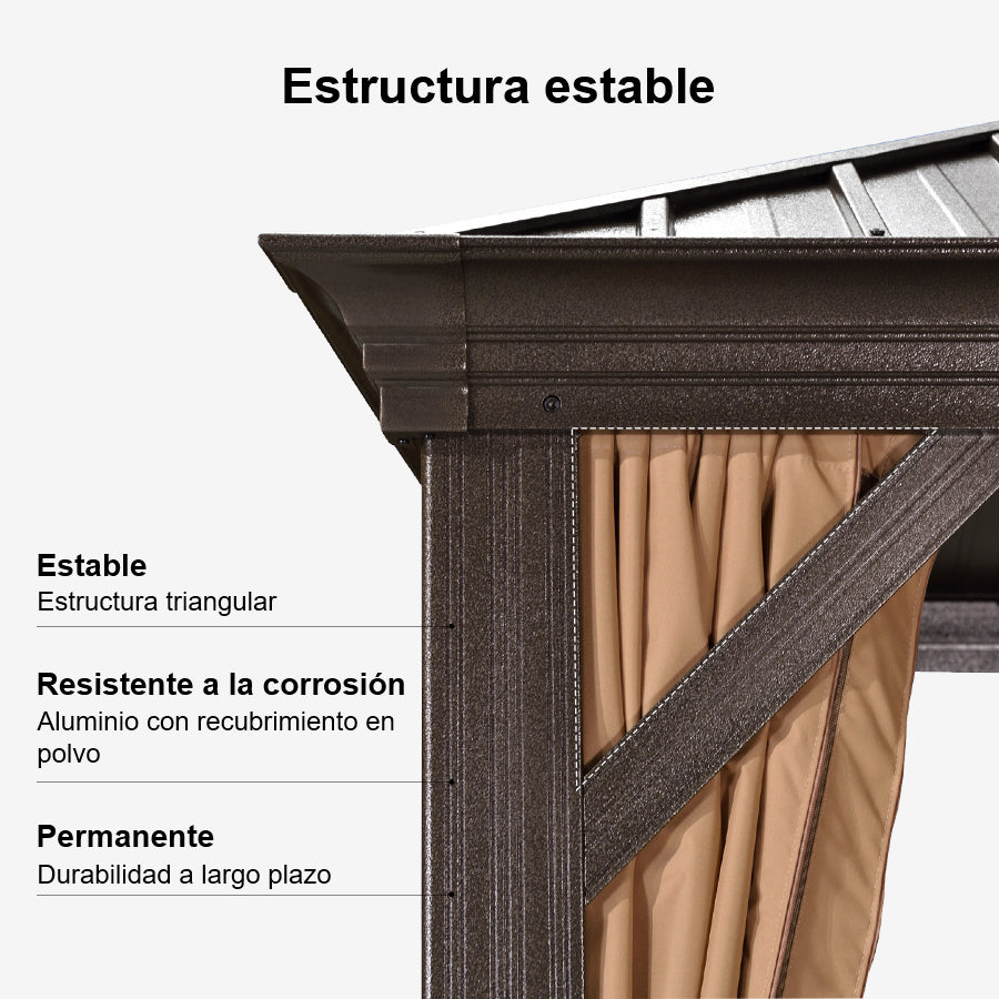 PURPLE LEAF Cenador Premium de Aluminio Bronce con Techo de Acero Galvanizado y Luz LED Neutra Integrada