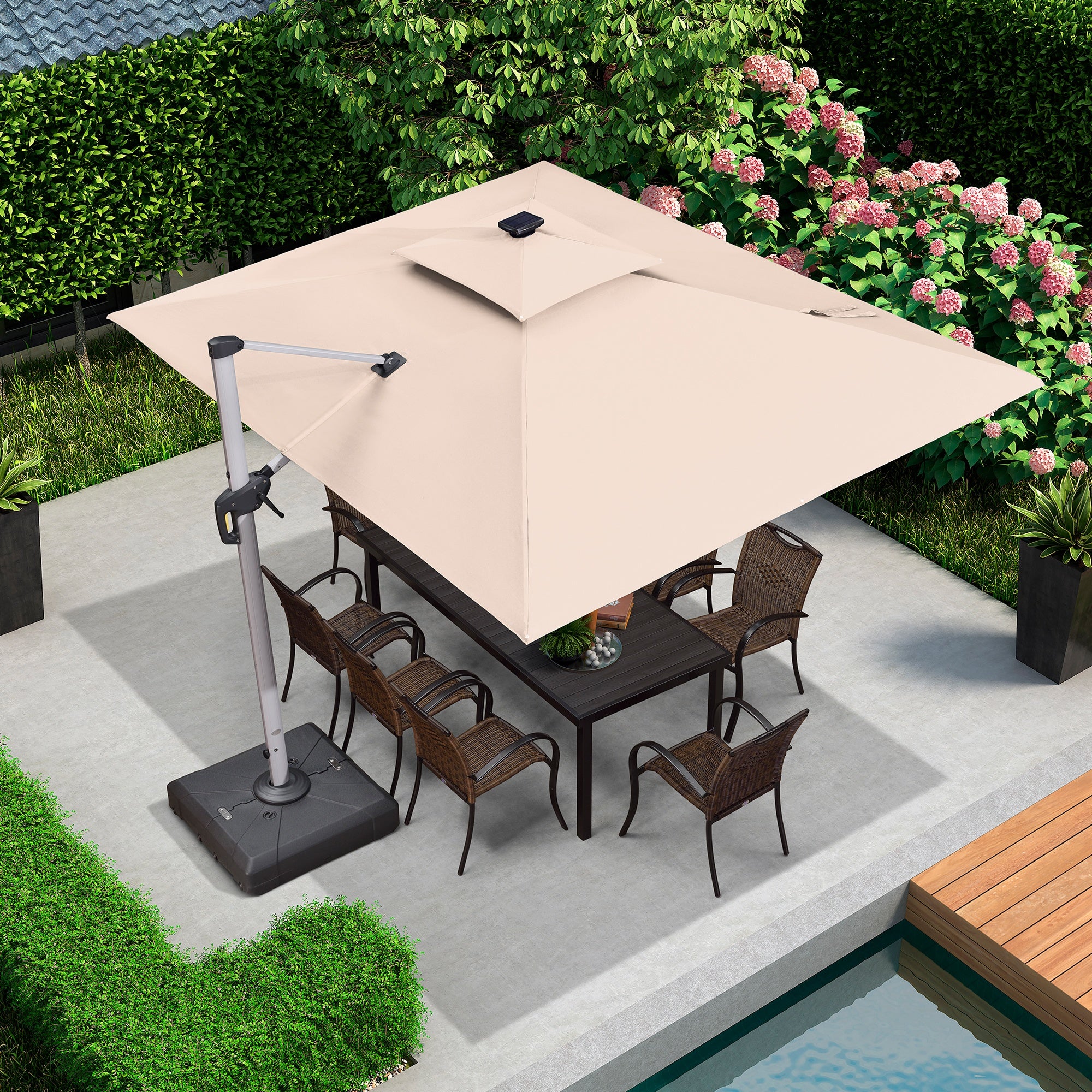 PURPLE LEAF Sombrilla rectangular de doble techo de aluminio con luces LED, ideal para balcón y jardín